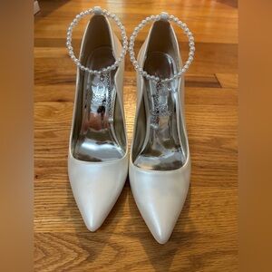 Elegant White Pearl-Embellished Heels